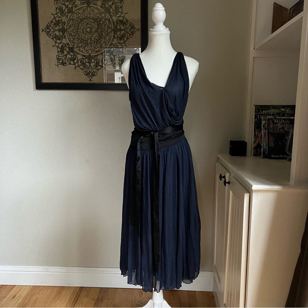 Diane Von Furstenberg - Sleeveless Silk Crepe Lorelei Wrap Dress - Navy - 6